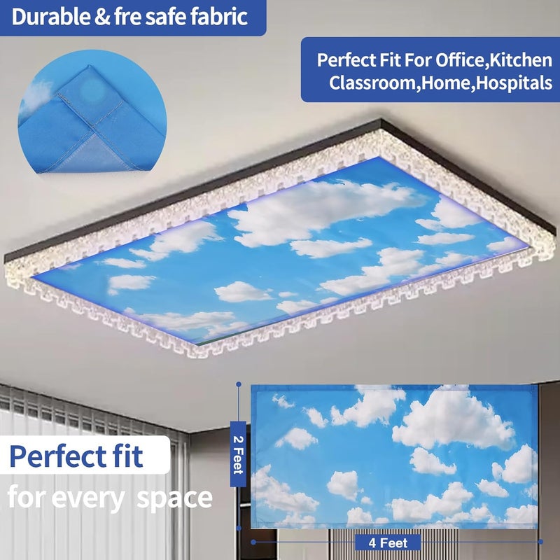 rndecuck 4Pcs Fluorescent Light Covers for Ceiling Lights,4x2 Feet Magnetic Light Covers,Drop Ceiling Lighting Covers Decor for Office,Kitchen,Classroom,Home,Hospitals (White Clouds) - Image 3